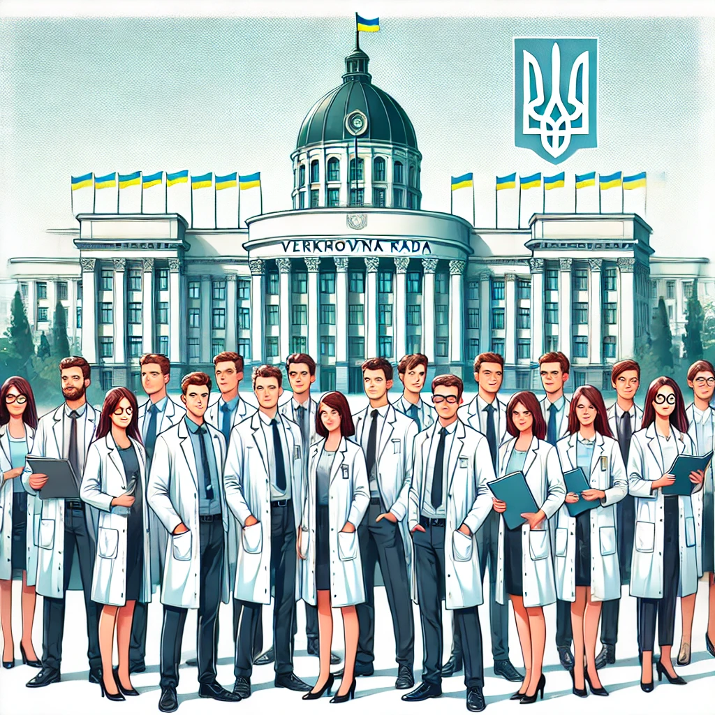 DALL·E 2025-02-26 15.01.36 - An illustration representing young scientists in Ukraine competing for a prestigious award. The image features a group of diverse young researchers (m